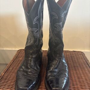 Black Ostrich Western Cowboy Boots